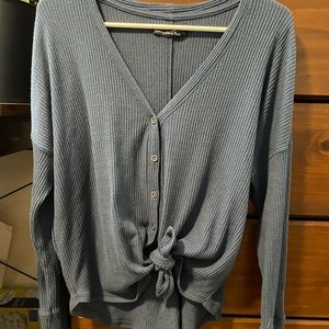 Blue button up tie shirt